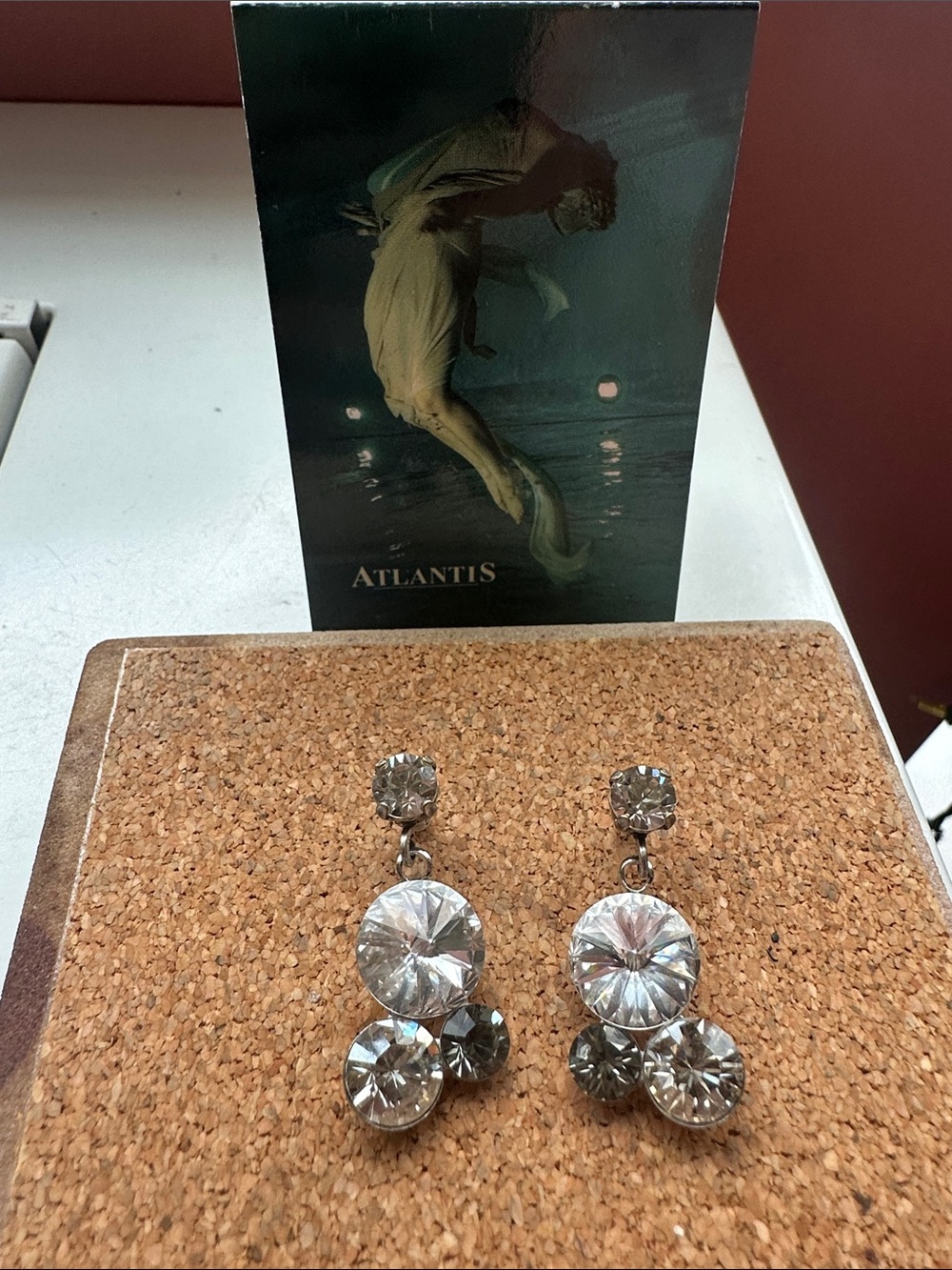 Vintage Atlantis Swarovski Crystal/black diamond and silk Drop Stud Earrings -